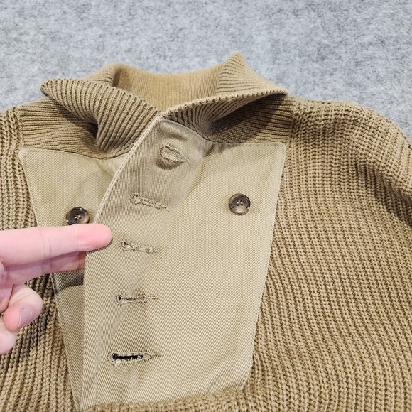 Orvis Mens L Large Cotton Knit Shawl Collar Infantry Button Sweater Elbow Pads - Picture 7 of 14